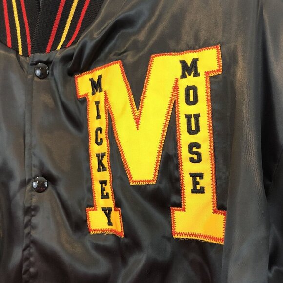 Vintage Disney Wear Mickey Mouse Letterman Jacket Black Satin Made In USA Size L - Picture 3 of 11